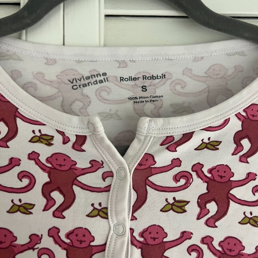 Roller Rabbit Pink Monkey Pajamas - Small - Top O… - image 3